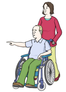 Grafik: Frau schiebt Mann mit Rollstuhl