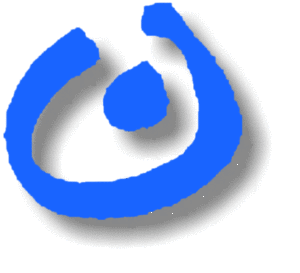 Logo Lebenshilfe: blauer Kreis mit kleiner Öffnung nach oben, in der Mitte blauer Punkt